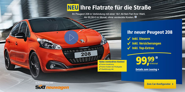 1&1 Angebot Peugeot-Leasing