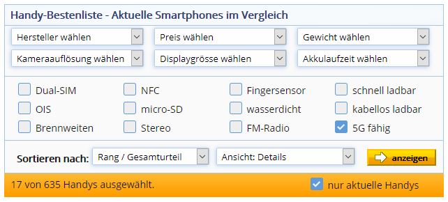 5G Handy Bestenliste