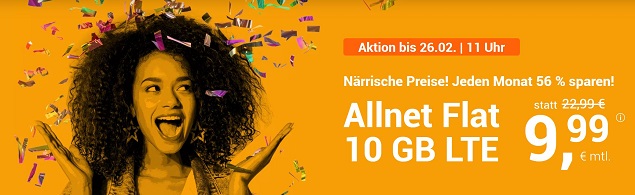 winSIM feiert Karneval: 10 GB LTE fÃ¼r 9,99 â¬ mtl.